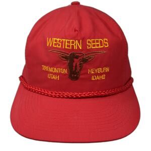 Head To Toe 5 Panel Red One Size Western Seeds Longhorn Rope Brim Utah Idaho hat